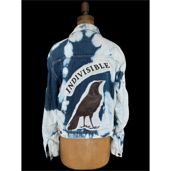 Jackets & Blazers - Upcycled Denim Jacket‎ Crow Patch Indivisible Medium Folk Art